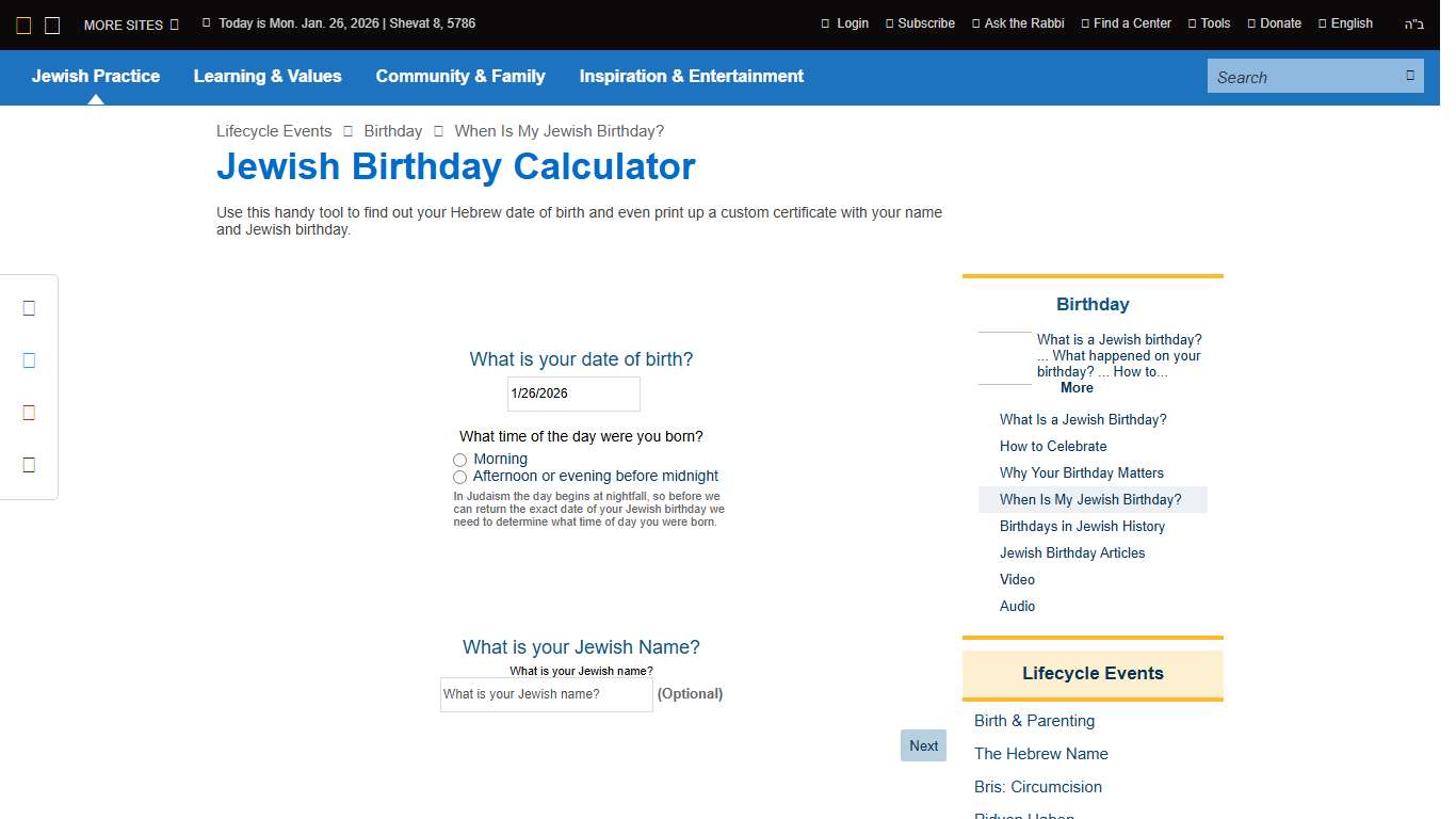 Jewish Birthday Calculator